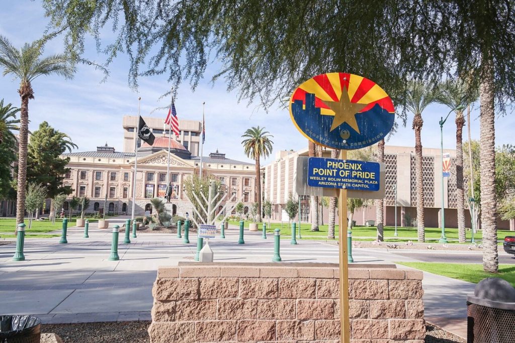 A view of the Arizona State Capitol Building and the Wesley Bolin Memorial Plaza in Phoenix